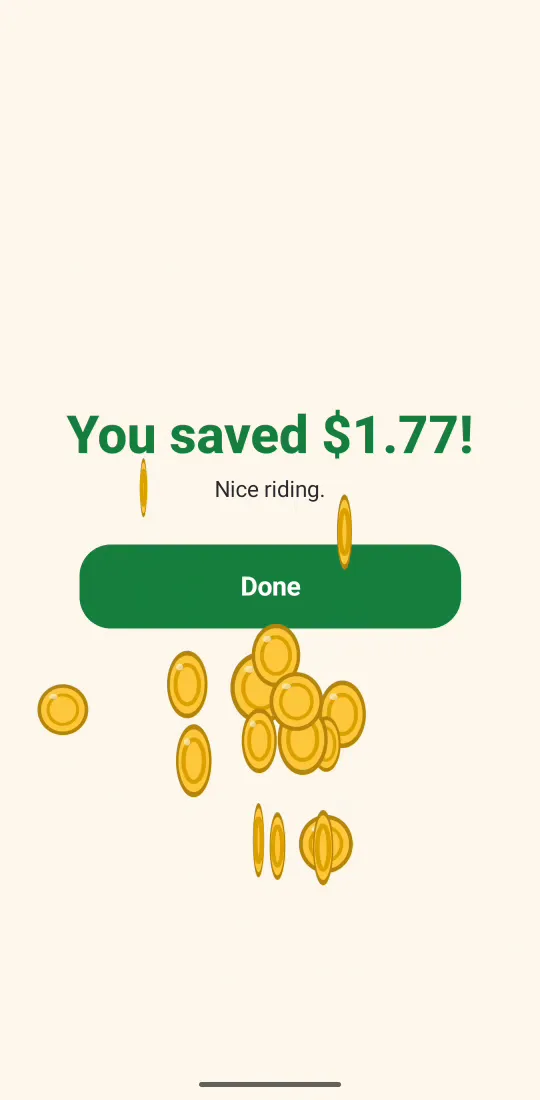 Coins bursting up from the bottom of the celebration screen