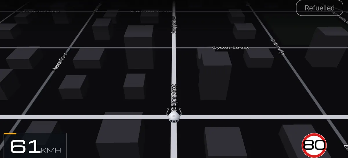 The map view in the HAL 9000 look over a made-up town