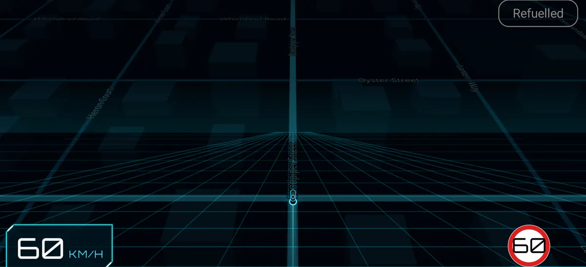 The map view in the Tron look over a made-up town