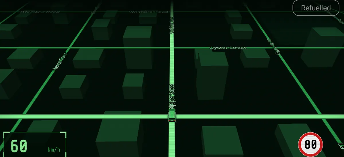 The map view in the Weyland-Yutani look over a made-up town