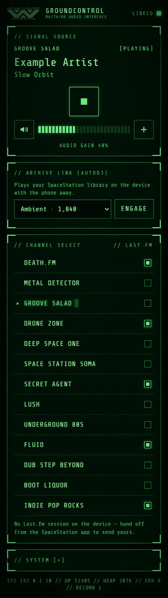 The same control page at phone width, stacked in one column